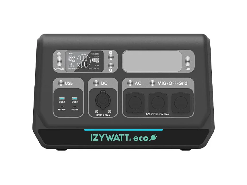 Station électrique portable IZYWATT.eco 2048Wh / 2200W + fonction injection réseau réglable 0-800W