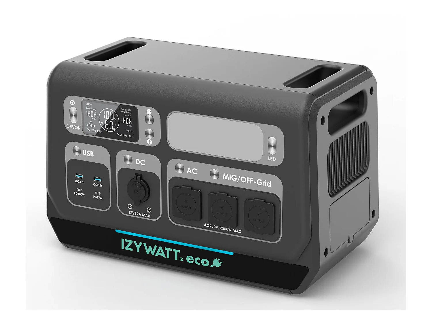 Station électrique portable IZYWATT.eco 2048Wh / 2200W + fonction injection réseau réglable 0-800W