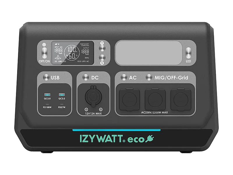 Station électrique portable IZYWATT.eco 2048Wh / 2200W + fonction injection réseau réglable 0-800W