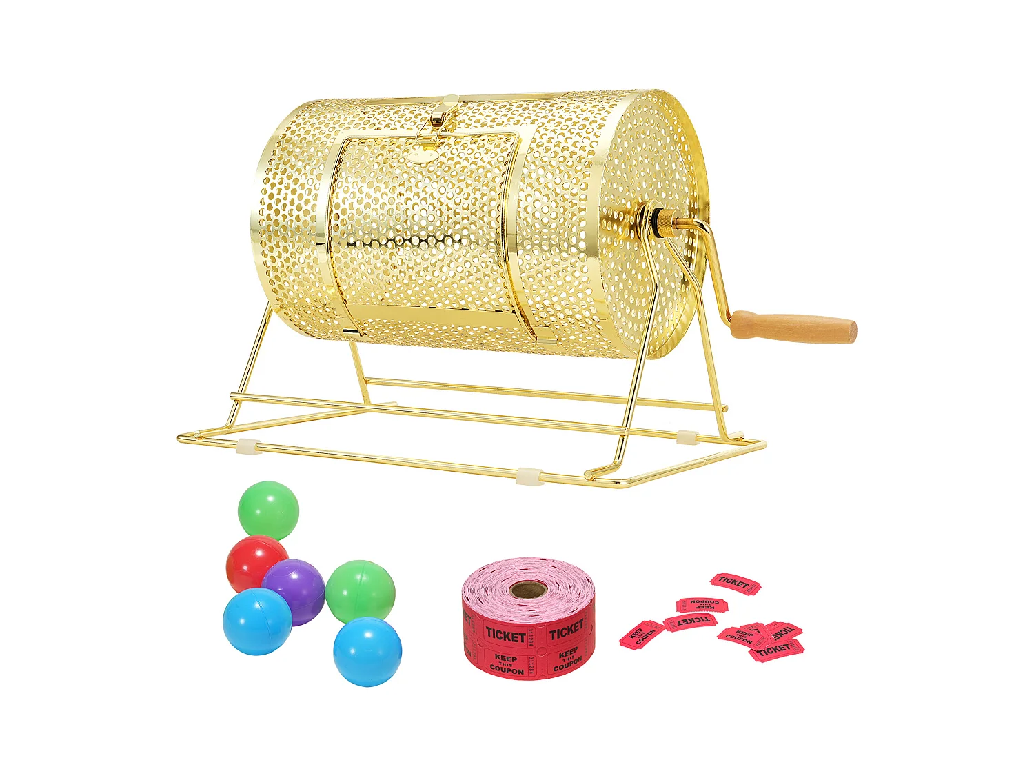 Tambour de Tombola, SucceBuy Tambour de Tombola en Laiton Plaqué, Peut Contenir 2,500 Billets/100 Boules de Bingo