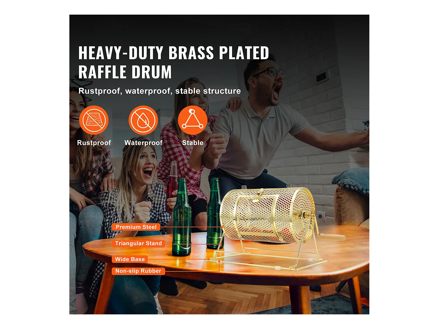 Tambour de Tombola, SucceBuy Tambour de Tombola en Laiton Plaqué, Peut Contenir 2,500 Billets/100 Boules de Bingo