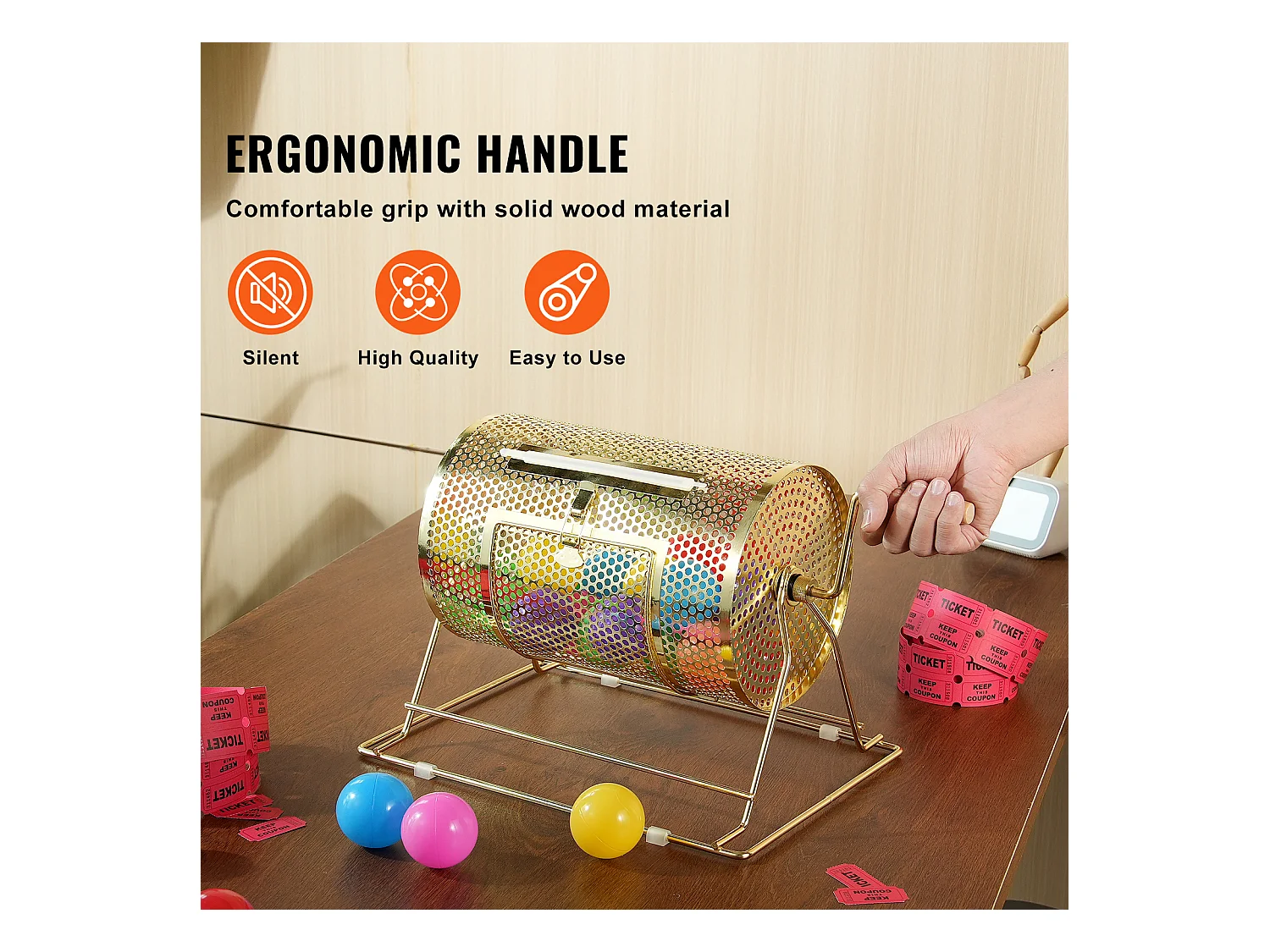 Tambour de Tombola, SucceBuy Tambour de Tombola en Laiton Plaqué, Peut Contenir 2,500 Billets/100 Boules de Bingo