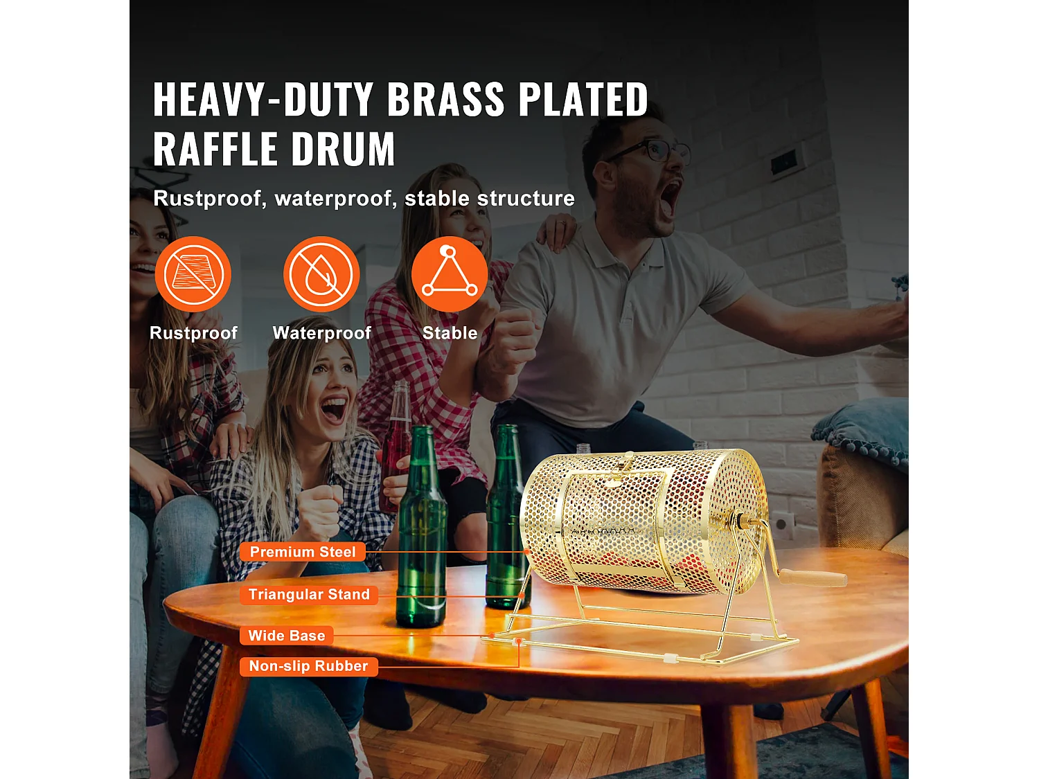 Tamburo di Tombola, SucceBuy Tamburo di Tombola in Ottone Placcato, Può Contenere 2,500 Biglietti/100 Palline da Bingo