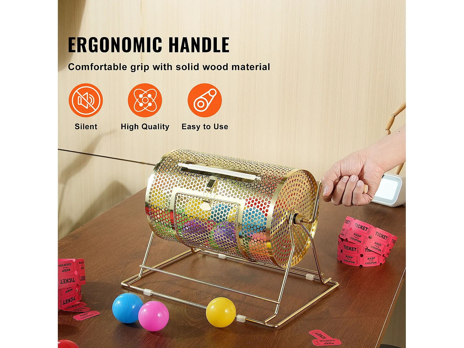 Tamburo di Tombola, SucceBuy Tamburo di Tombola in Ottone Placcato, Può Contenere 2,500 Biglietti/100 Palline da Bingo