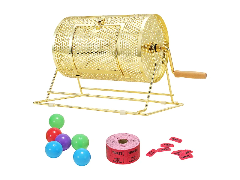 Tambour de Tombola, SucceBuy Tambour de Tombola en Laiton Plaqué, Peut Contenir 2,500 Billets/100 Boules de Bingo