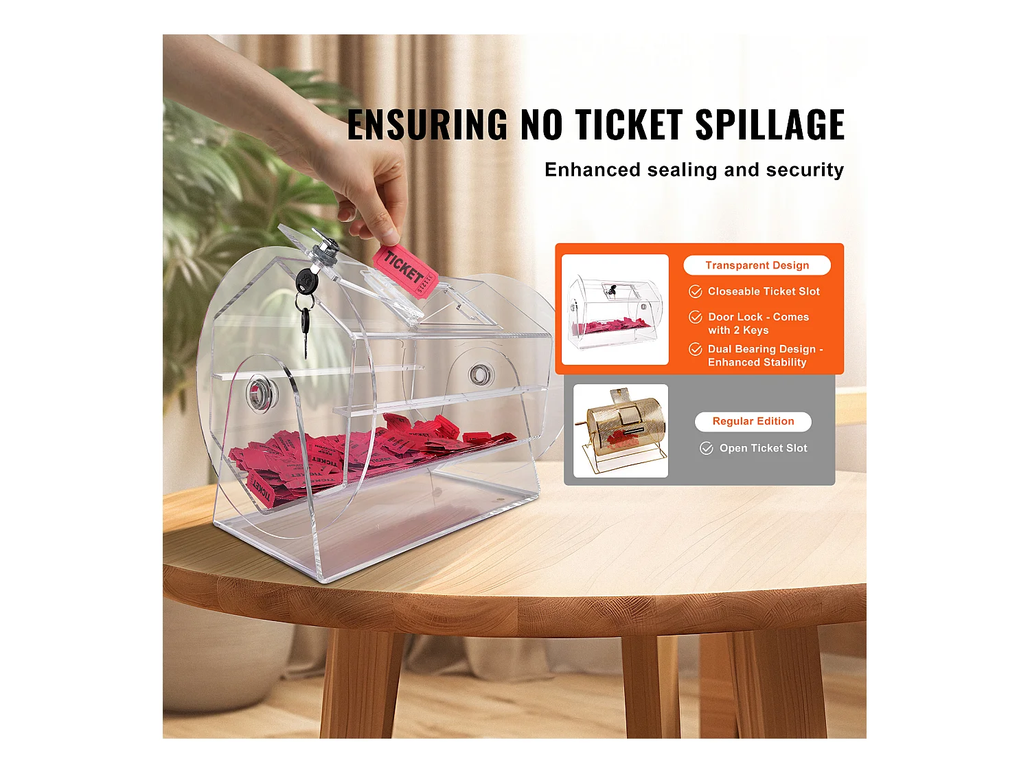 Tambour de Tombola, SucceBuy Tambour de Tombola en Acrylique, Peut Contenir 5,000 Billets/200 Boules de Bingo