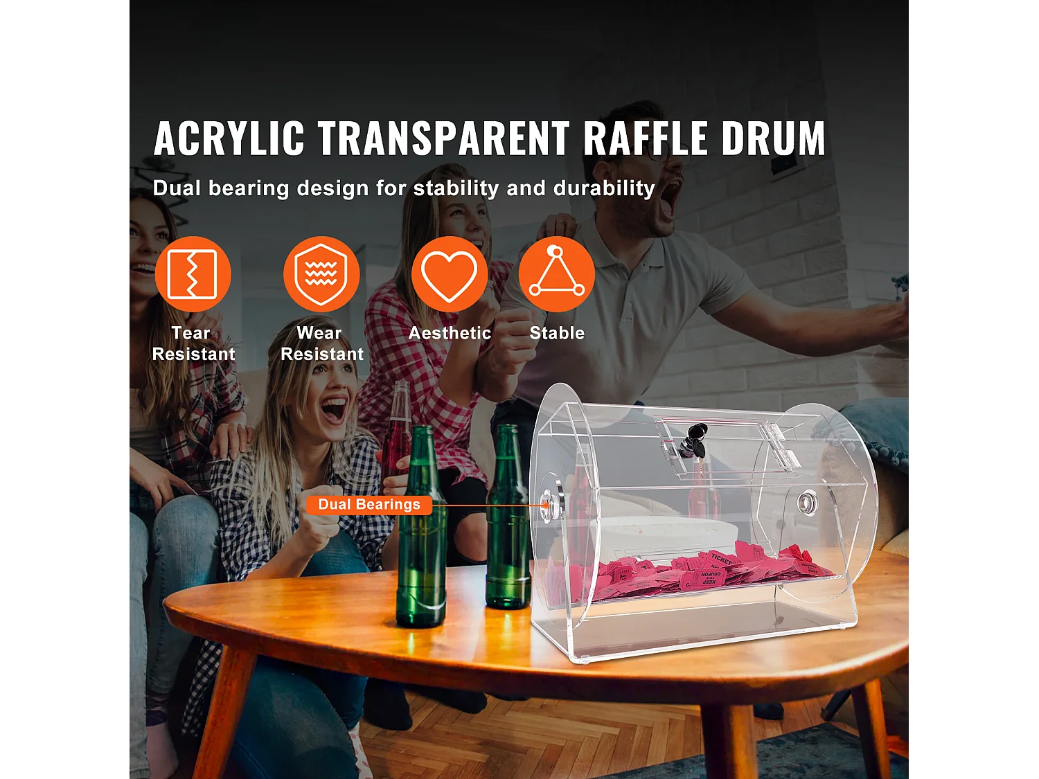 Tambour de Tombola, SucceBuy Tambour de Tombola en Acrylique, Peut Contenir 5,000 Billets/200 Boules de Bingo