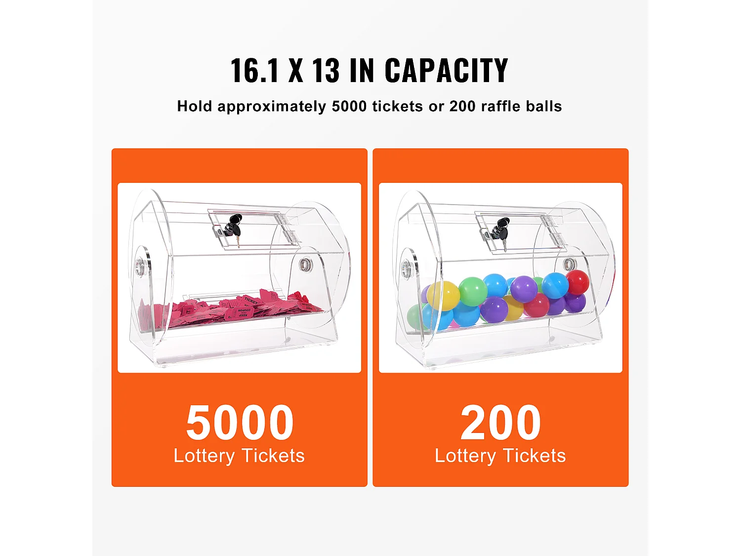 Tambour de Tombola, SucceBuy Tambour de Tombola en Acrylique, Peut Contenir 5,000 Billets/200 Boules de Bingo