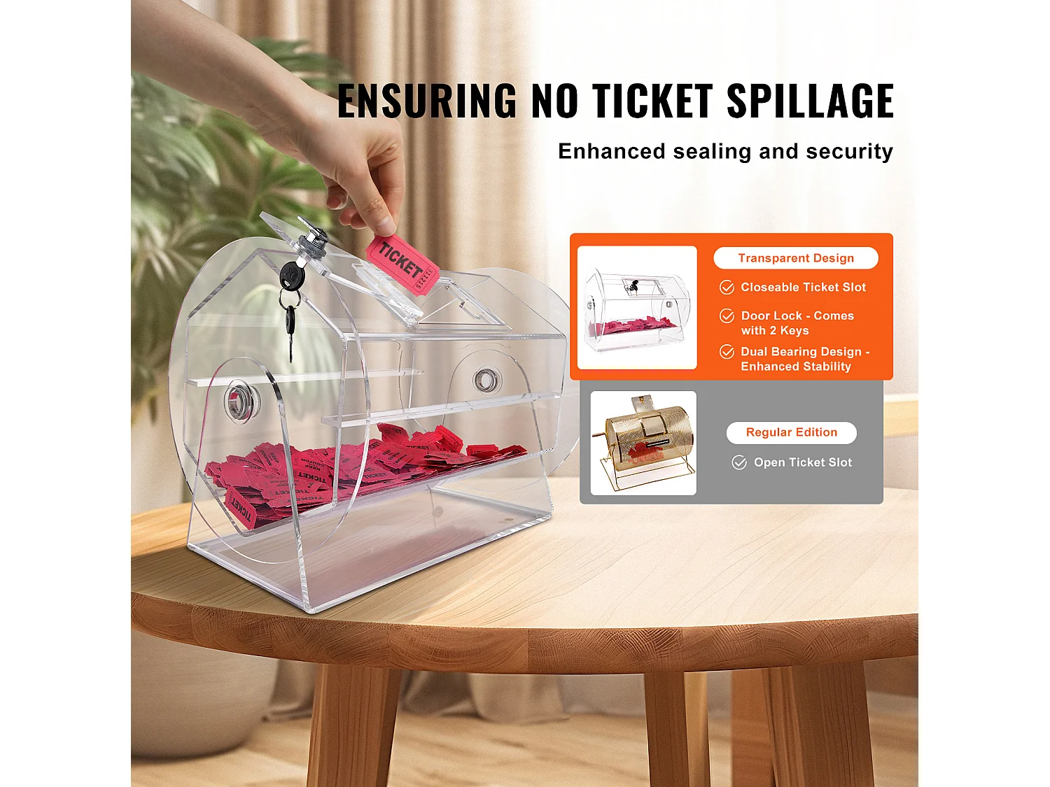 Tambour de Tombola, SucceBuy Tambour de Tombola en Acrylique, Peut Contenir 5,000 Billets/200 Boules de Bingo