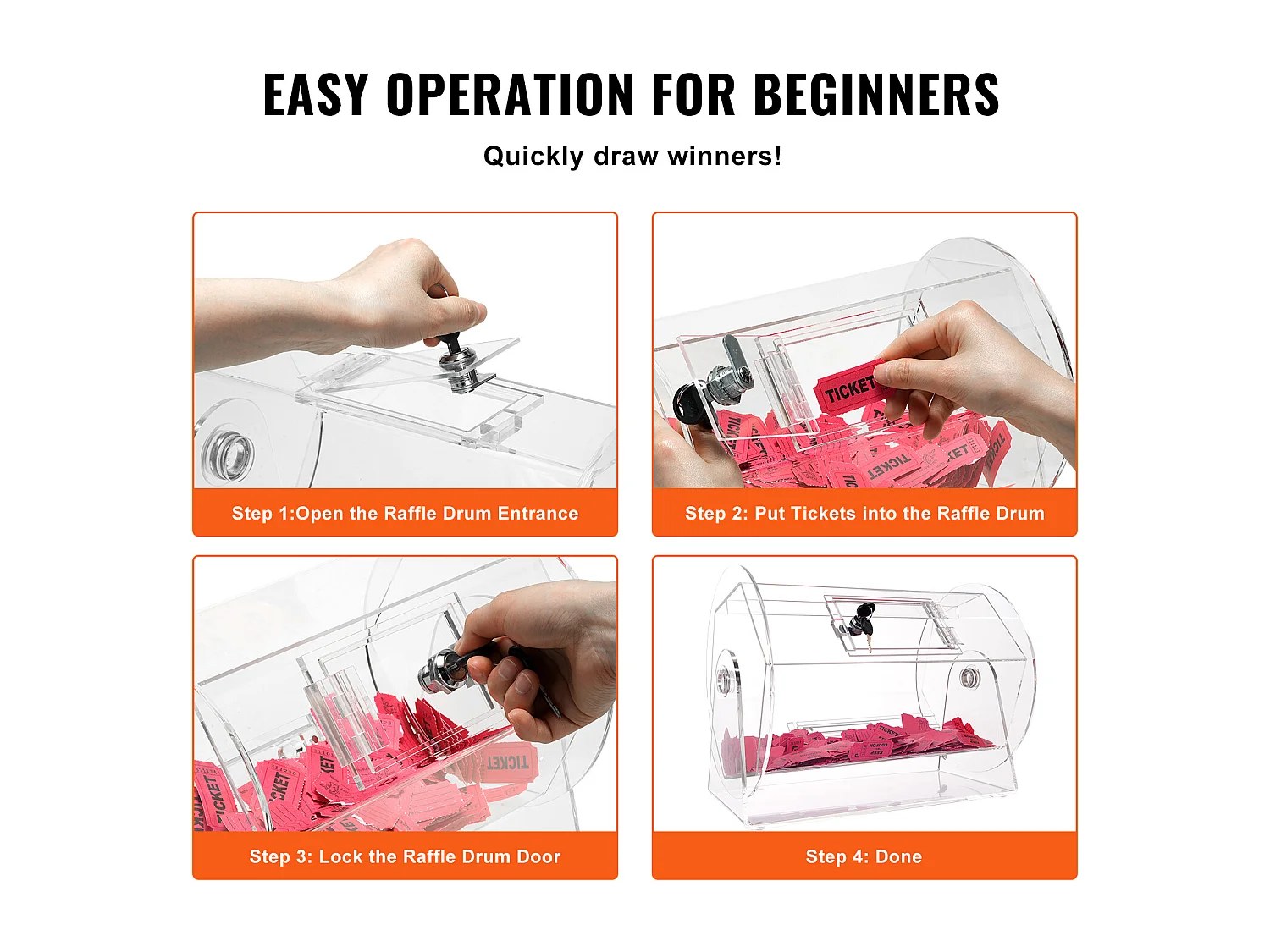 Tambour de Tombola, SucceBuy Tambour de Tombola en Acrylique, Peut Contenir 5,000 Billets/200 Boules de Bingo