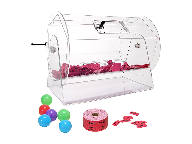 Tambour de Tombola, SucceBuy Caisse de Tombola en Acrylique, 10,000 Billets ou 300 Boules de Bingo