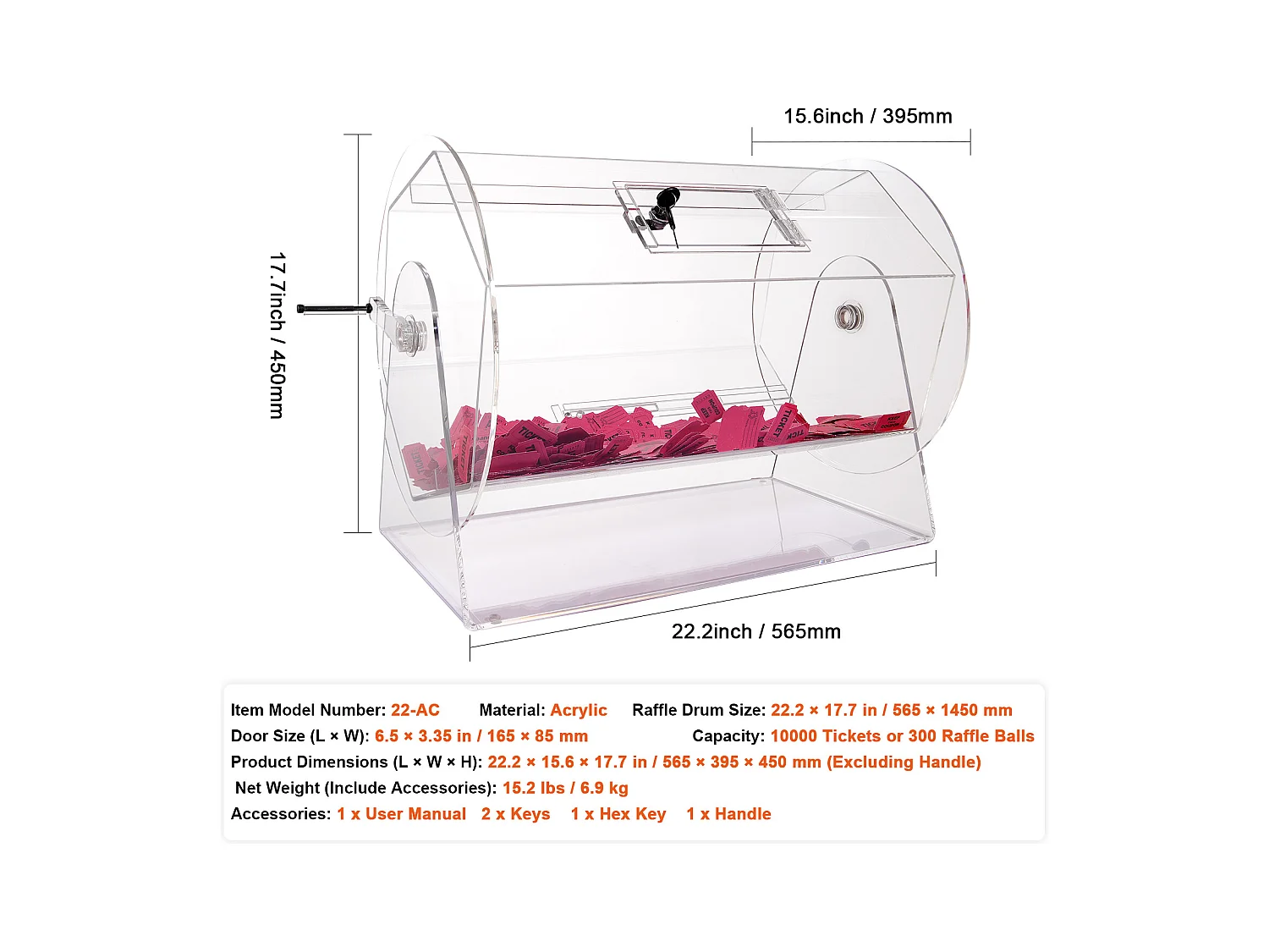 Tambour de Tombola, SucceBuy Caisse de Tombola en Acrylique, 10,000 Billets ou 300 Boules de Bingo