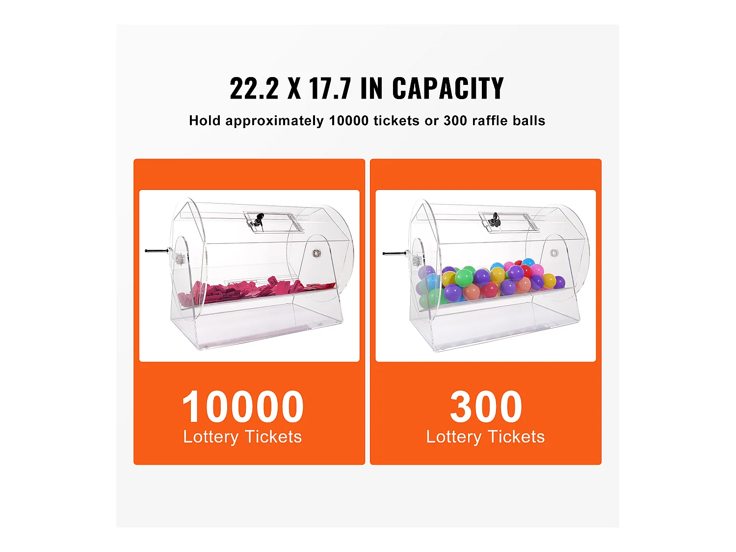 Tambour de Tombola, SucceBuy Caisse de Tombola en Acrylique, 10,000 Billets ou 300 Boules de Bingo