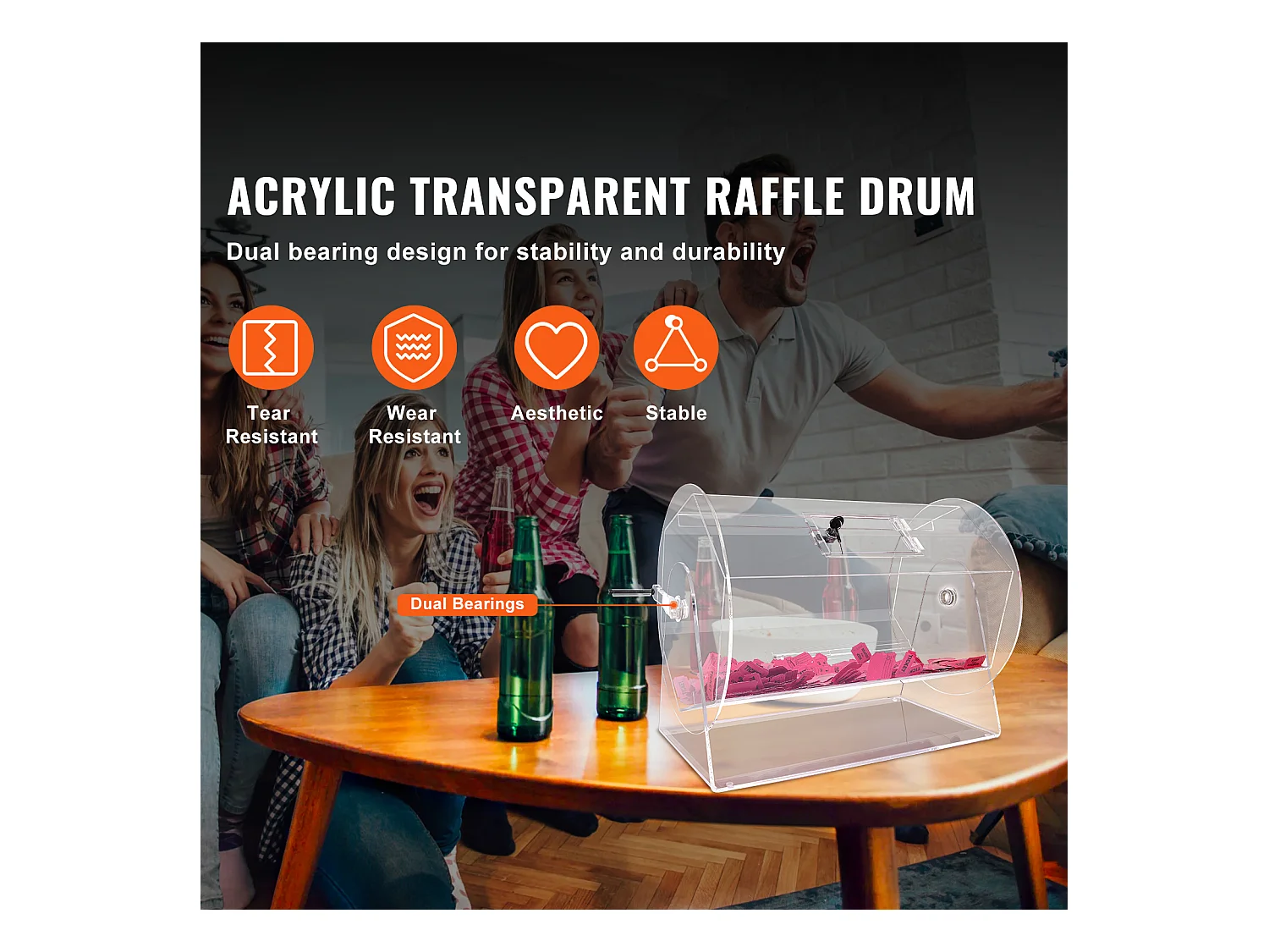 Tombola-Trommel, SucceBuy Tombola-Kasten aus Acryl, 10,000 Lose oder 300 Bingo-Kugeln