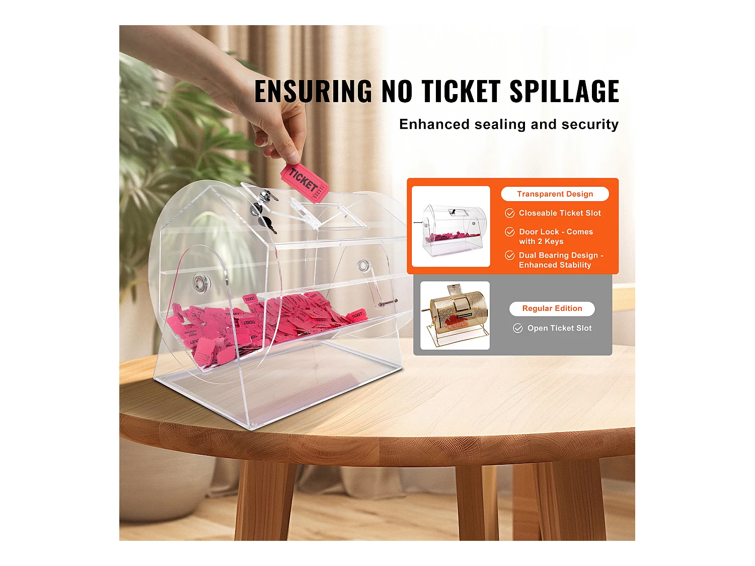 Tombola-Trommel, SucceBuy Tombola-Kasten aus Acryl, 10,000 Lose oder 300 Bingo-Kugeln