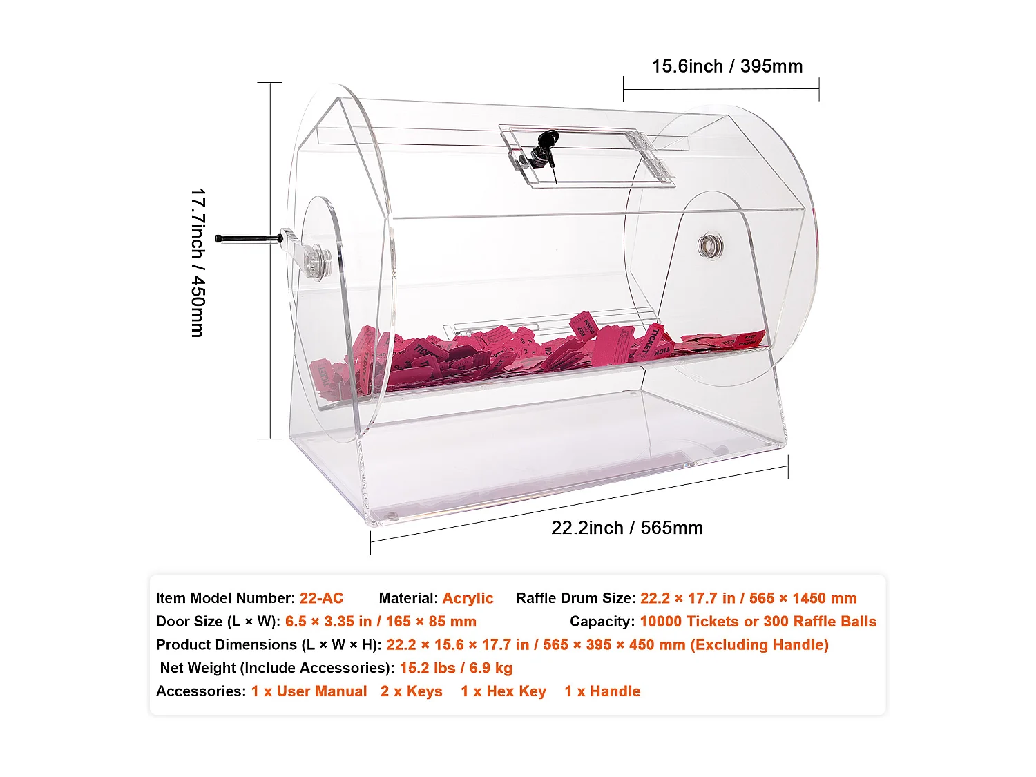 Tombola-Trommel, SucceBuy Tombola-Doos van Acryl, 10,000 Loten of 300 Bingo-Ballen