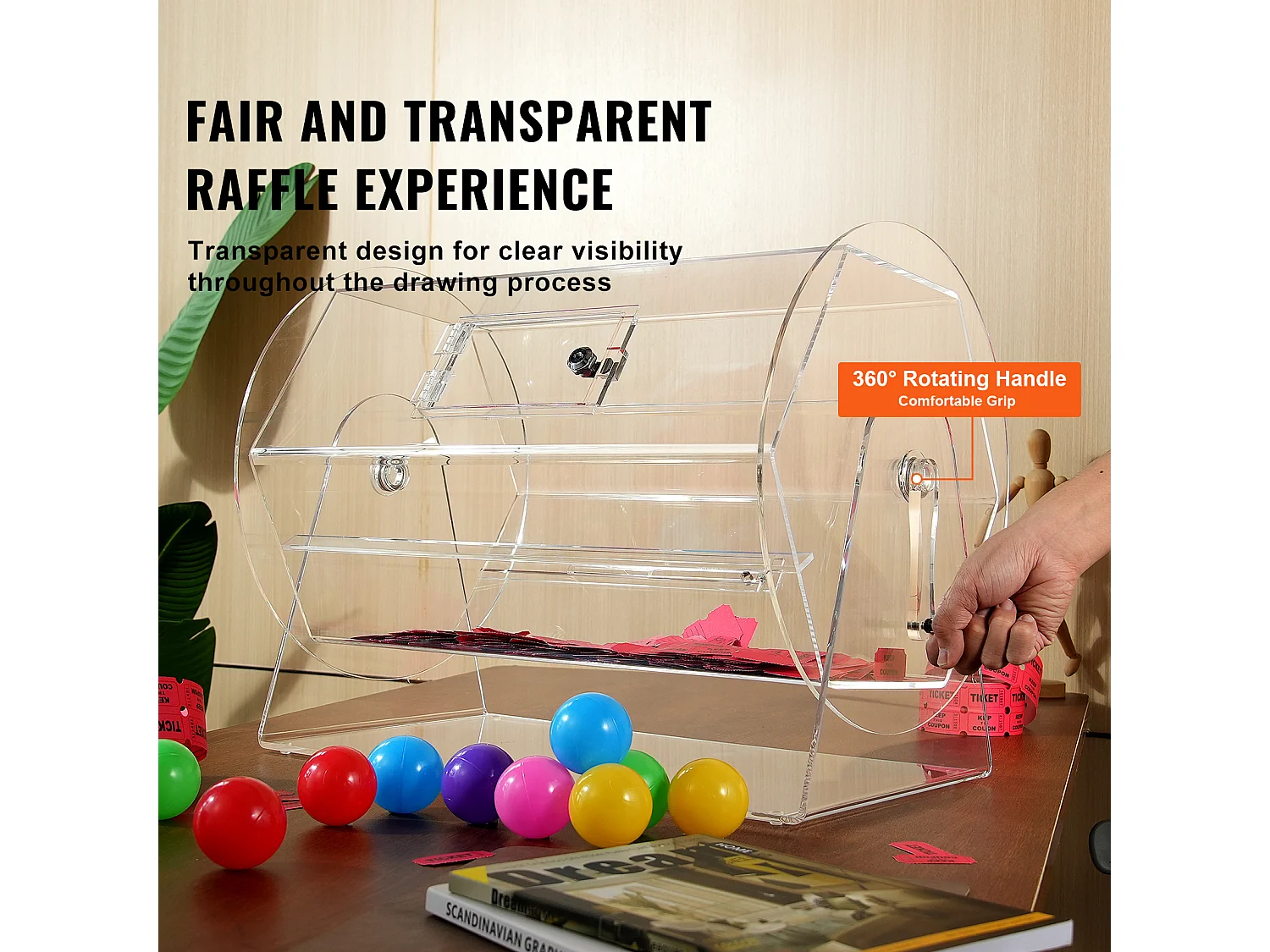 Tombola-Trommel, SucceBuy Tombola-Doos van Acryl, 10,000 Loten of 300 Bingo-Ballen