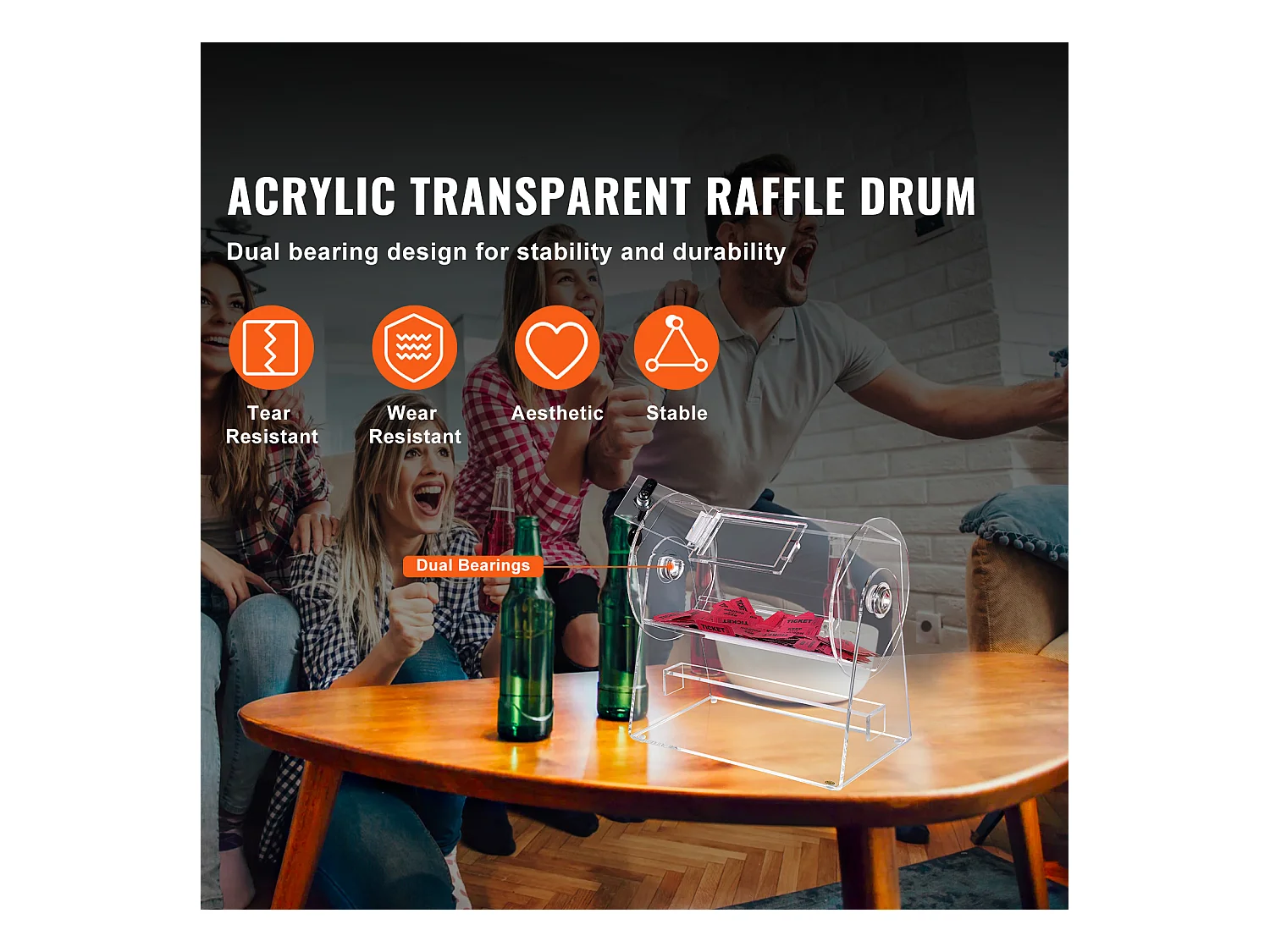 Tombola-Trommel, SucceBuy Tombola-Trommel aus Acryl, Kann 2,500 Lose/100 Bingo-Kugeln Enthalten