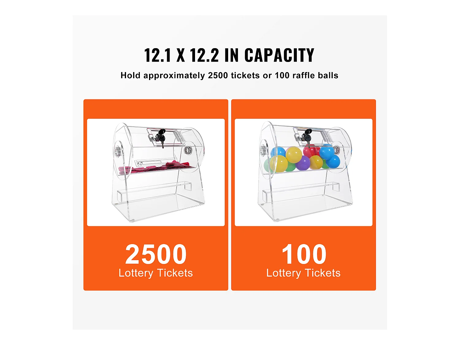 Tombola-Trommel, SucceBuy Tombola-Trommel aus Acryl, Kann 2,500 Lose/100 Bingo-Kugeln Enthalten