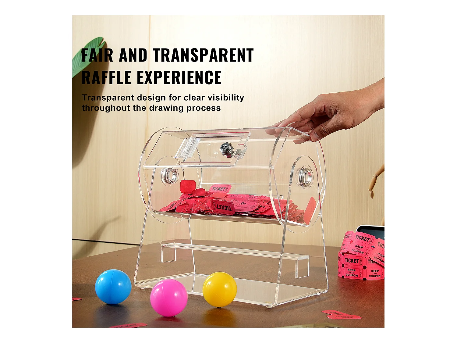 Tombola-Trommel, SucceBuy Tombola-Trommel aus Acryl, Kann 2,500 Lose/100 Bingo-Kugeln Enthalten