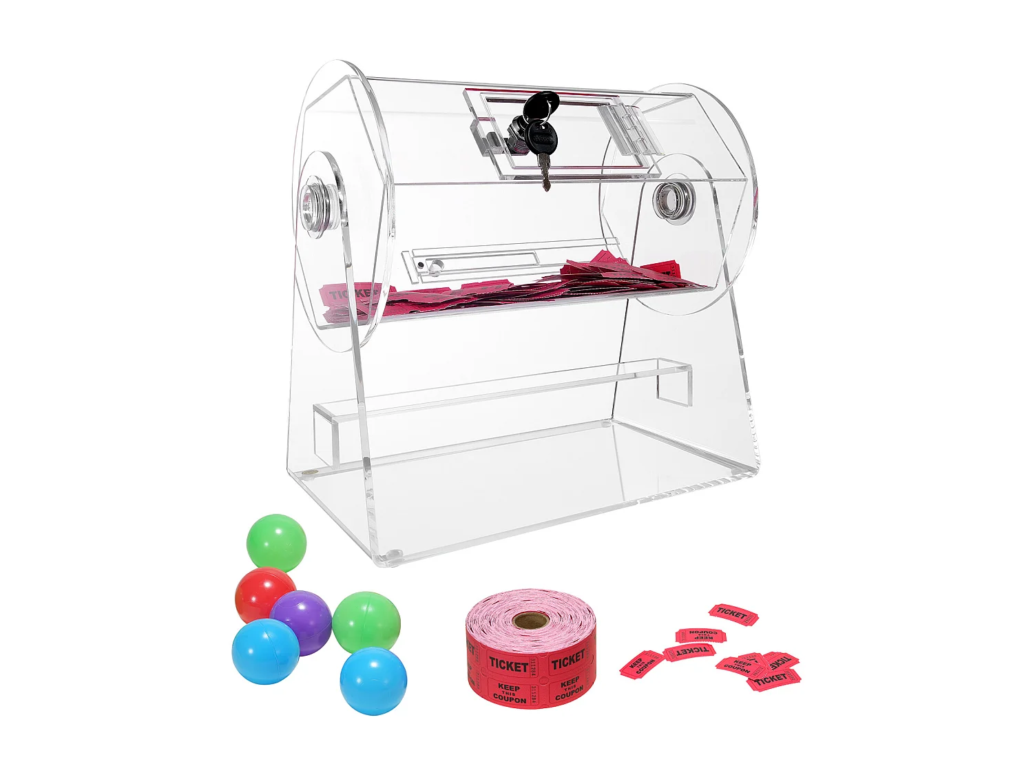 Tambor de Tombola, SucceBuy Tambor de Tombola en Acrílico, Puede Contener 2,500 Boletos/100 Bolas de Bingo