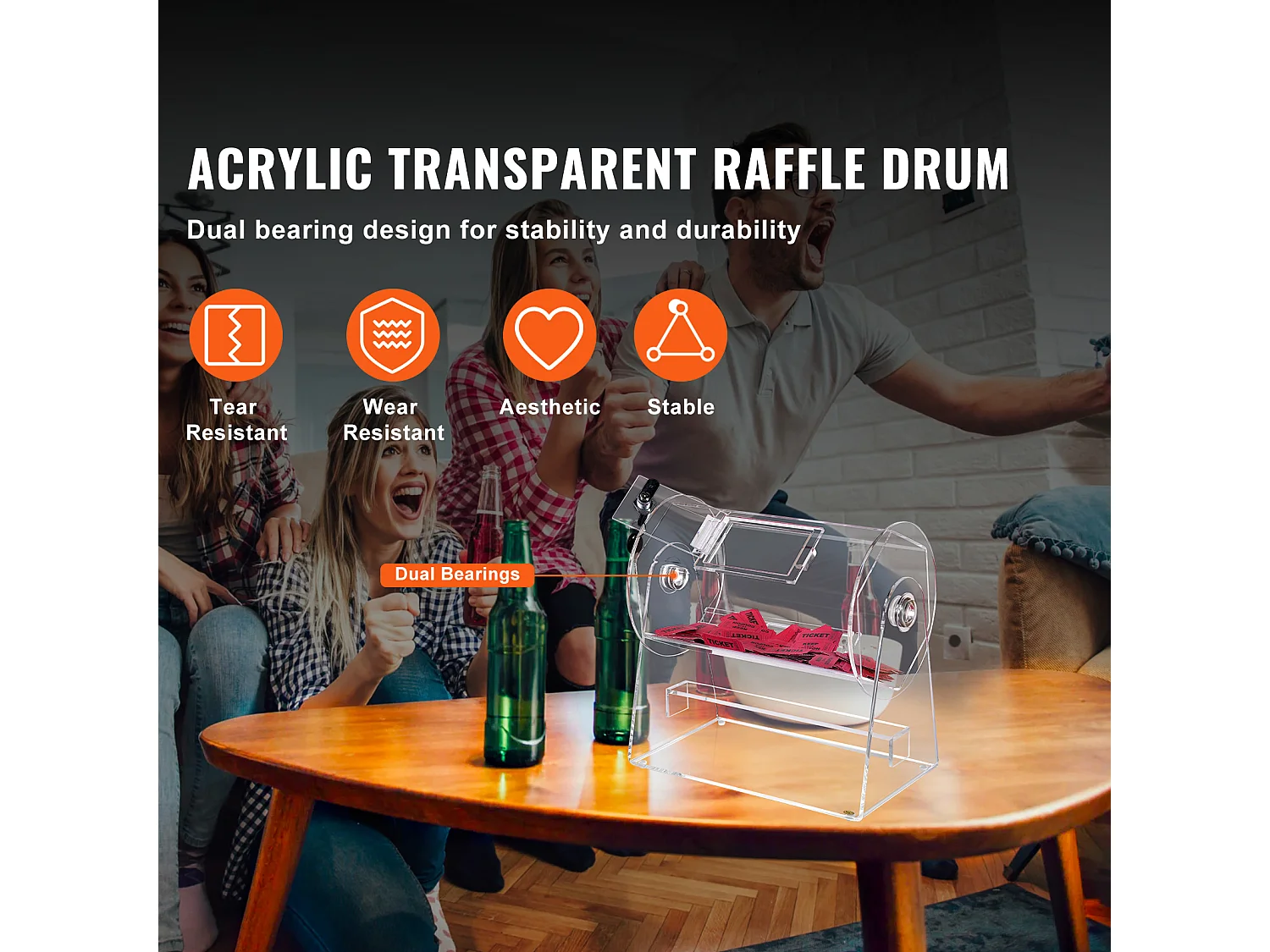 Tambor de Tombola, SucceBuy Tambor de Tombola en Acrílico, Puede Contener 2,500 Boletos/100 Bolas de Bingo