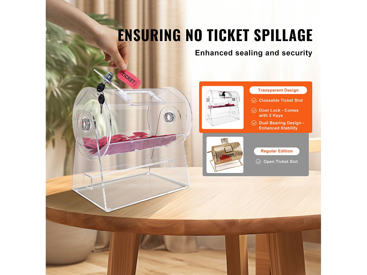 Tambor de Tombola, SucceBuy Tambor de Tombola en Acrílico, Puede Contener 2,500 Boletos/100 Bolas de Bingo