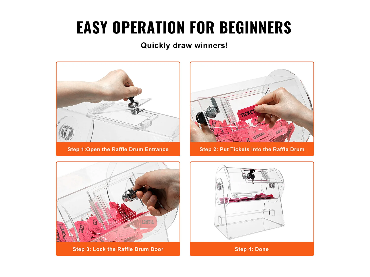 Tambor de Tombola, SucceBuy Tambor de Tombola en Acrílico, Puede Contener 2,500 Boletos/100 Bolas de Bingo