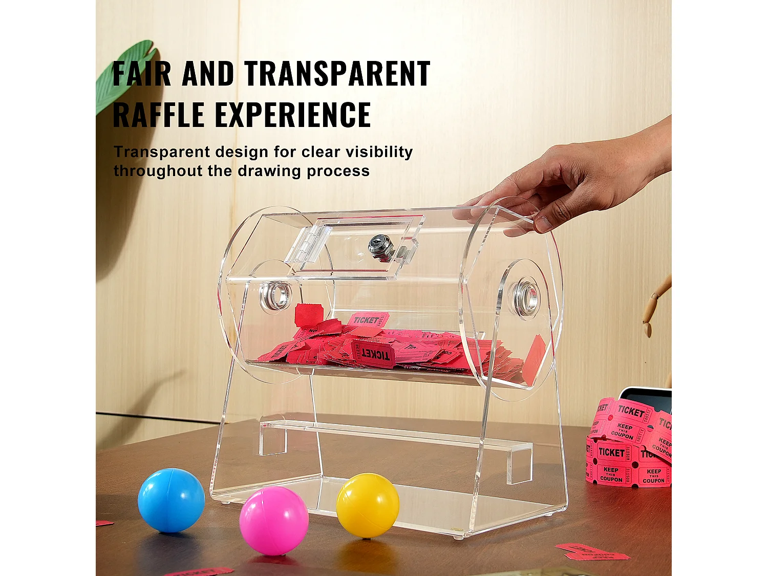 Tambor de Tombola, SucceBuy Tambor de Tombola en Acrílico, Puede Contener 2,500 Boletos/100 Bolas de Bingo