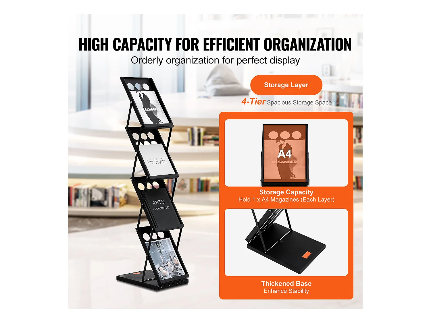 Portacarte, SucceBuy Portariviste Pieghievole con 4 Tasche, Espositore per Brochure da Ufficio