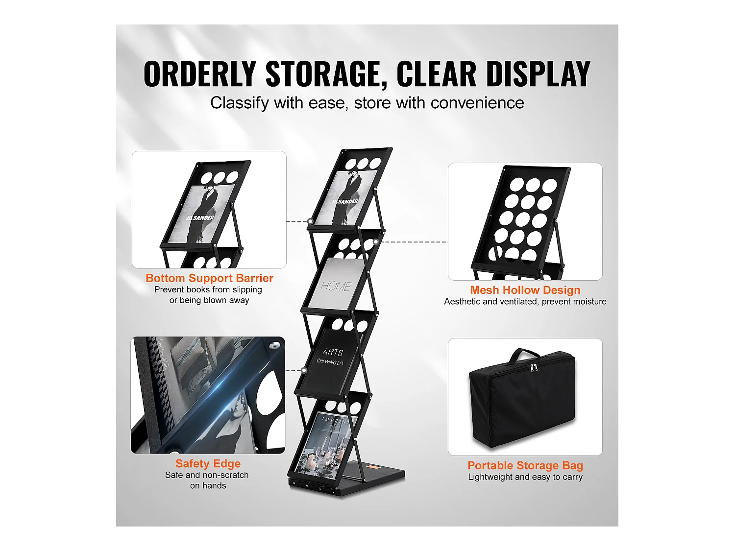 Portacarte, SucceBuy Portariviste Pieghievole con 4 Tasche, Espositore per Brochure da Ufficio