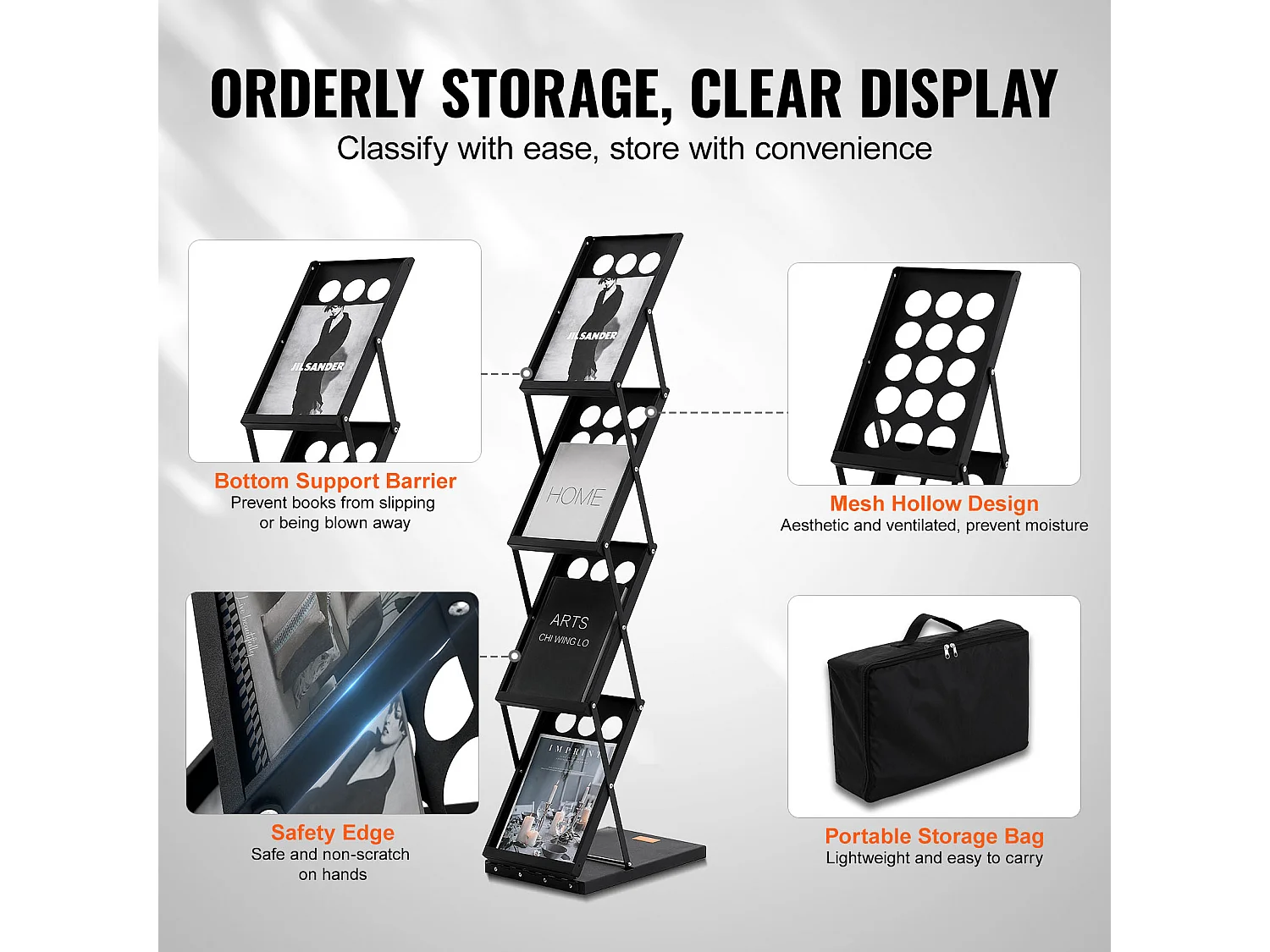 Kaartenstandaard, SucceBuy Opvouwbaar Magazijnrek met 4 Vakken, Brochurestandaard voor Kantoor