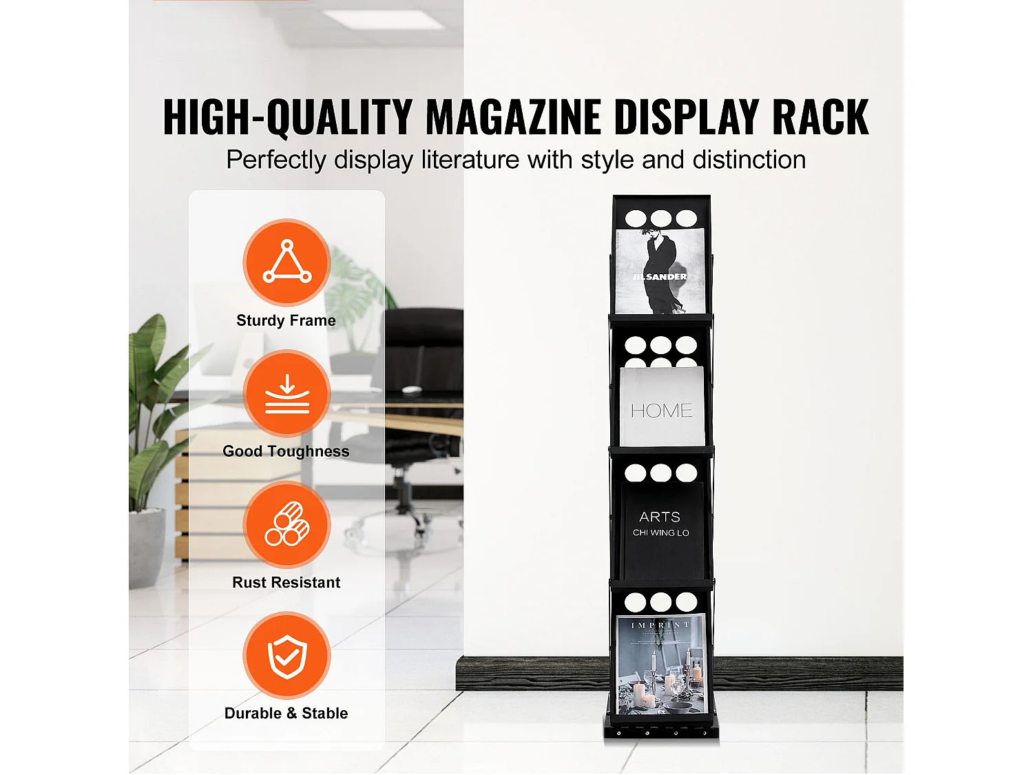 Présentoir de Cartes, SucceBuy Présentoir à Magazines Pliable à 4 Poches, Présentoir à Brochures pour Bureau