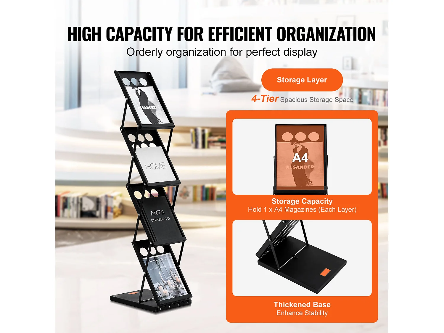 Présentoir de Cartes, SucceBuy Présentoir à Magazines Pliable à 4 Poches, Présentoir à Brochures pour Bureau