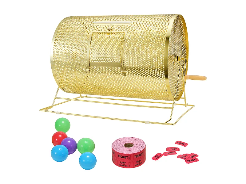 Tombola-Trommel, SucceBuy Tombola-Trommel van Gegalvaniseerd Koper, Kan 10,000 Loten/300 Bingo-Ballen Bevatten