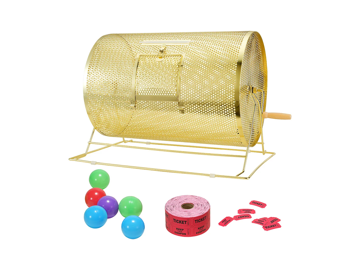 Tambour de Tombola, SucceBuy Tambour de Tombola en Laiton Plaqué, Peut Contenir 10,000 Billets/300 Boules de Bingo