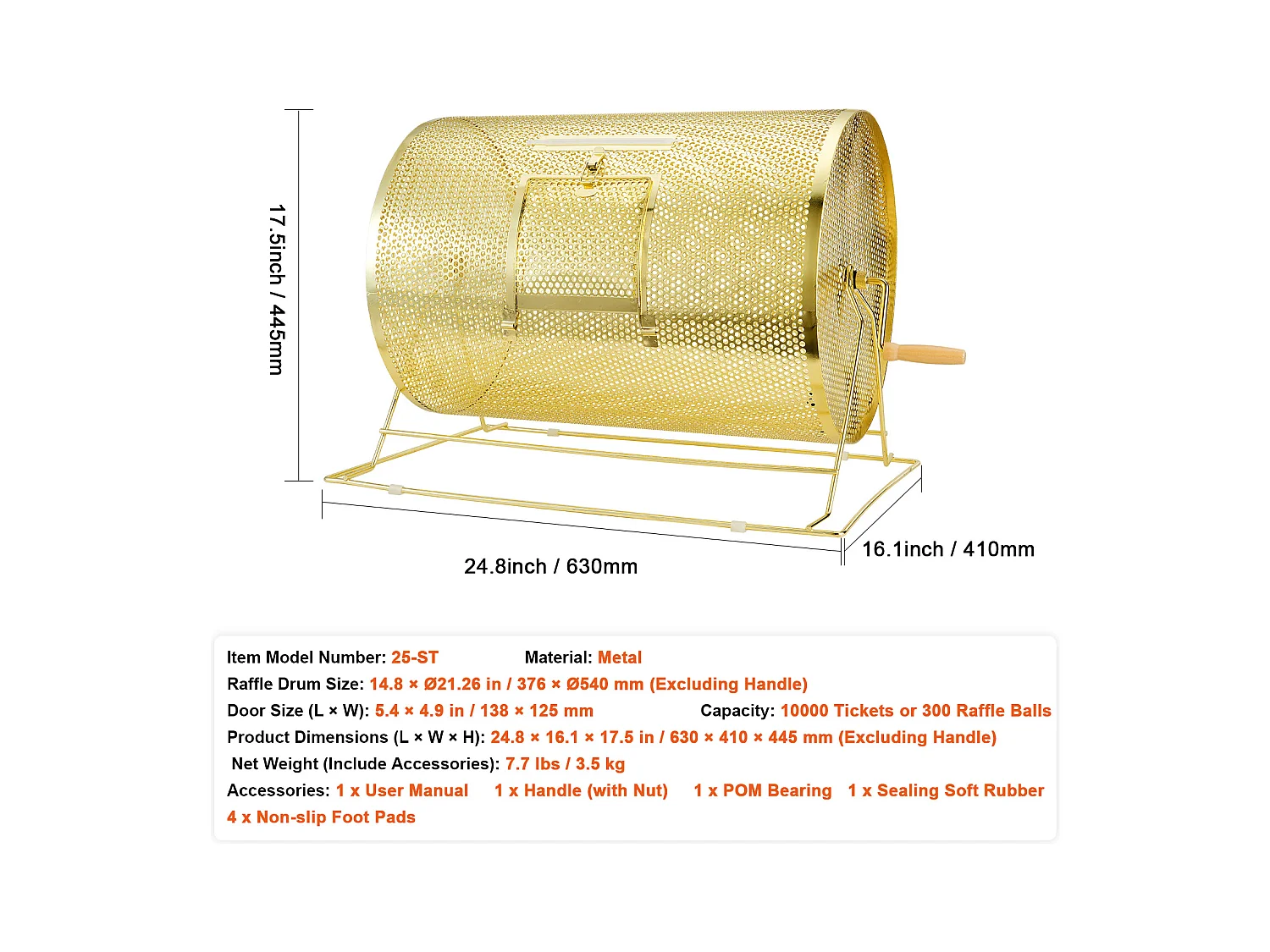 Tambour de Tombola, SucceBuy Tambour de Tombola en Laiton Plaqué, Peut Contenir 10,000 Billets/300 Boules de Bingo