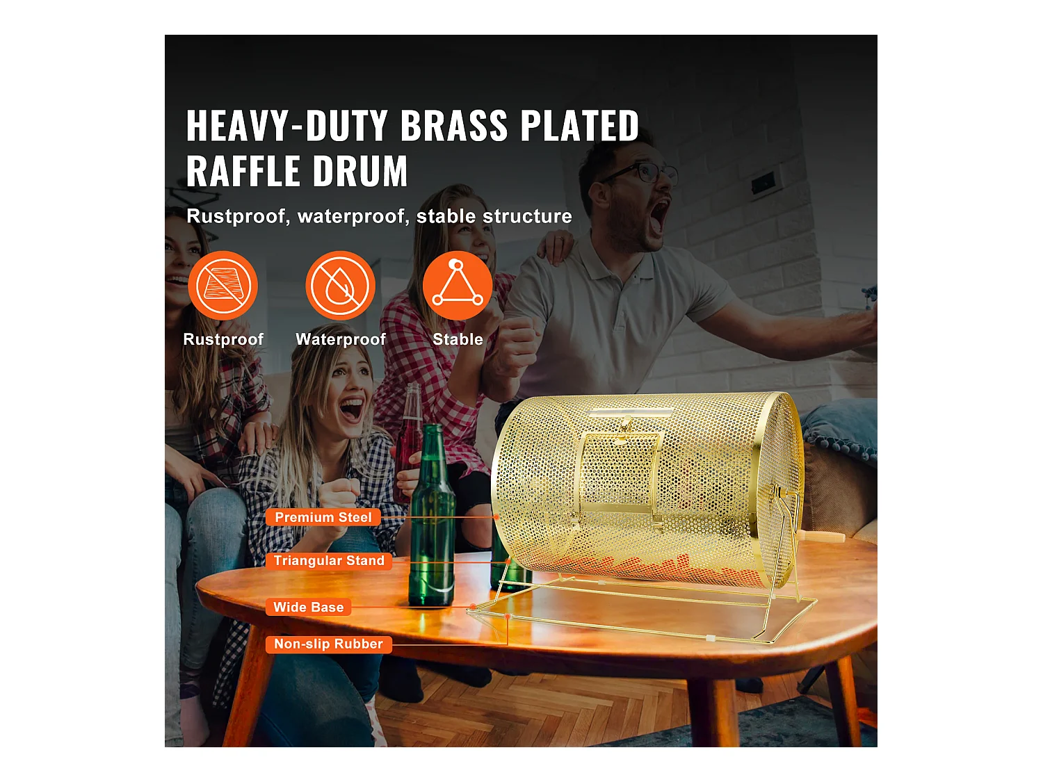 Tambour de Tombola, SucceBuy Tambour de Tombola en Laiton Plaqué, Peut Contenir 10,000 Billets/300 Boules de Bingo