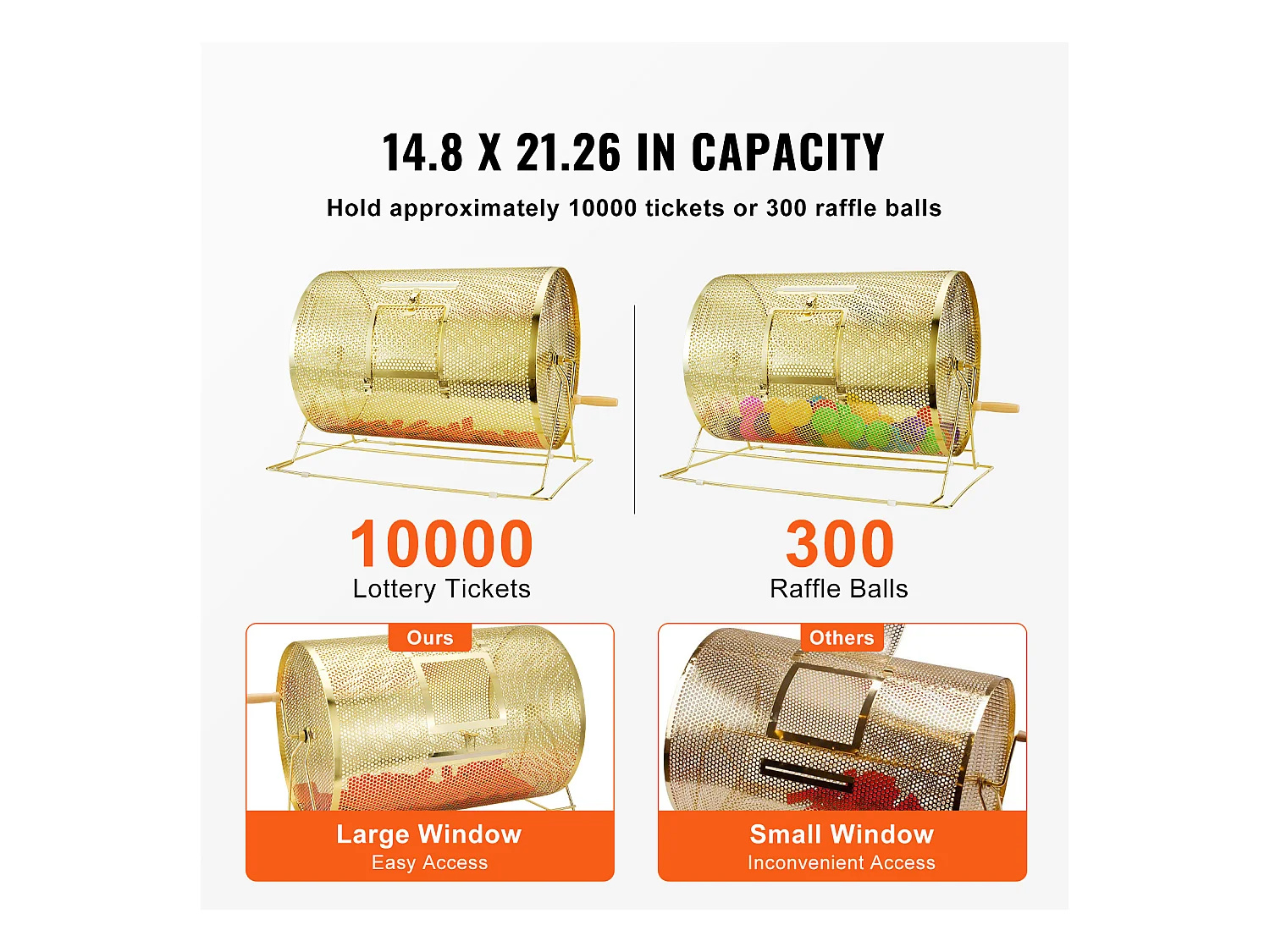 Tambour de Tombola, SucceBuy Tambour de Tombola en Laiton Plaqué, Peut Contenir 10,000 Billets/300 Boules de Bingo