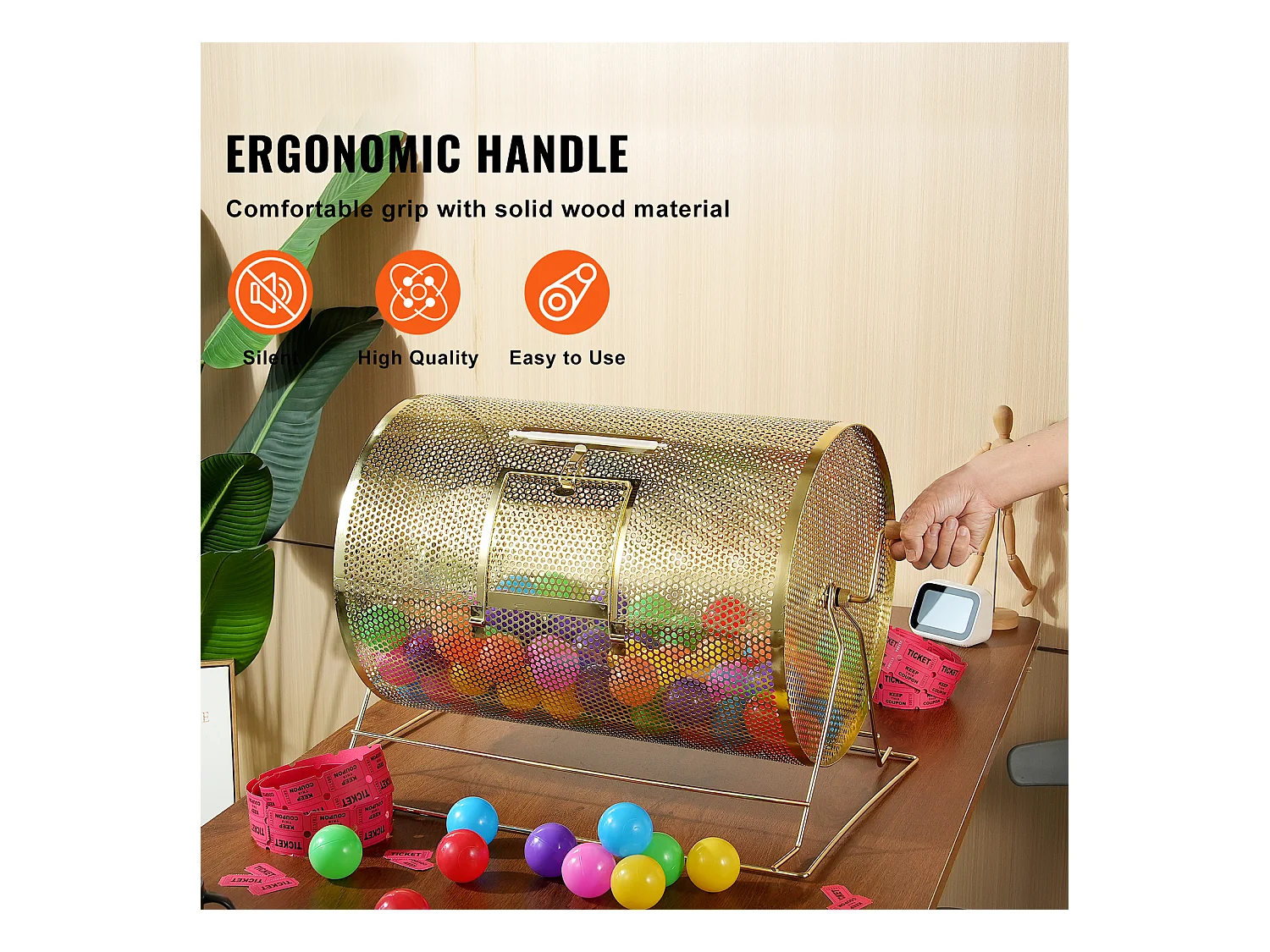 Tambour de Tombola, SucceBuy Tambour de Tombola en Laiton Plaqué, Peut Contenir 10,000 Billets/300 Boules de Bingo