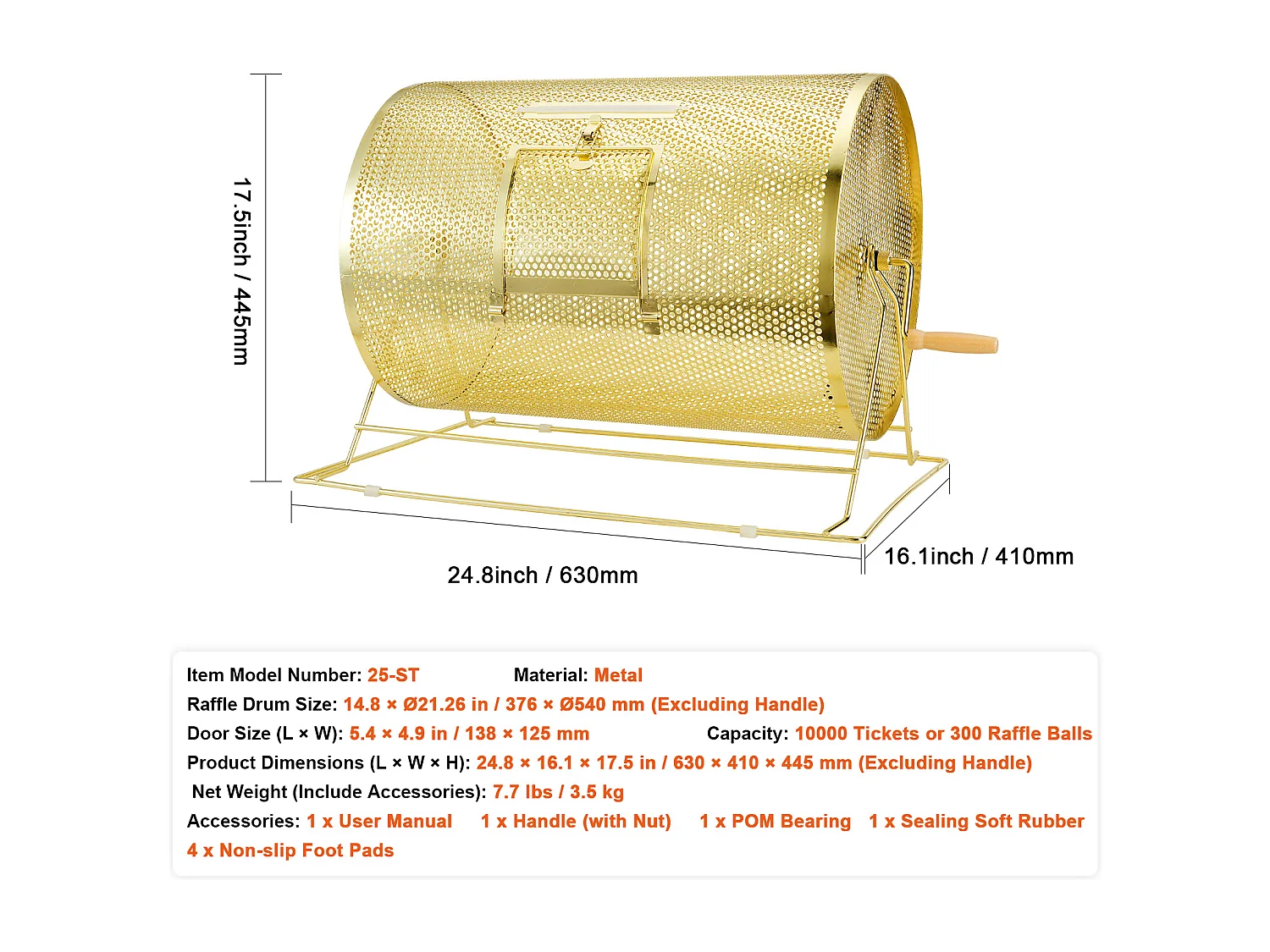 Tamburo di Tombola, SucceBuy Tamburo di Tombola in Ottone Placcato, Può Contenere 10,000 Biglietti/300 Palline da Bingo