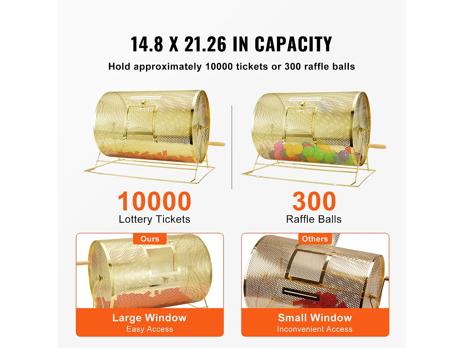 Tamburo di Tombola, SucceBuy Tamburo di Tombola in Ottone Placcato, Può Contenere 10,000 Biglietti/300 Palline da Bingo