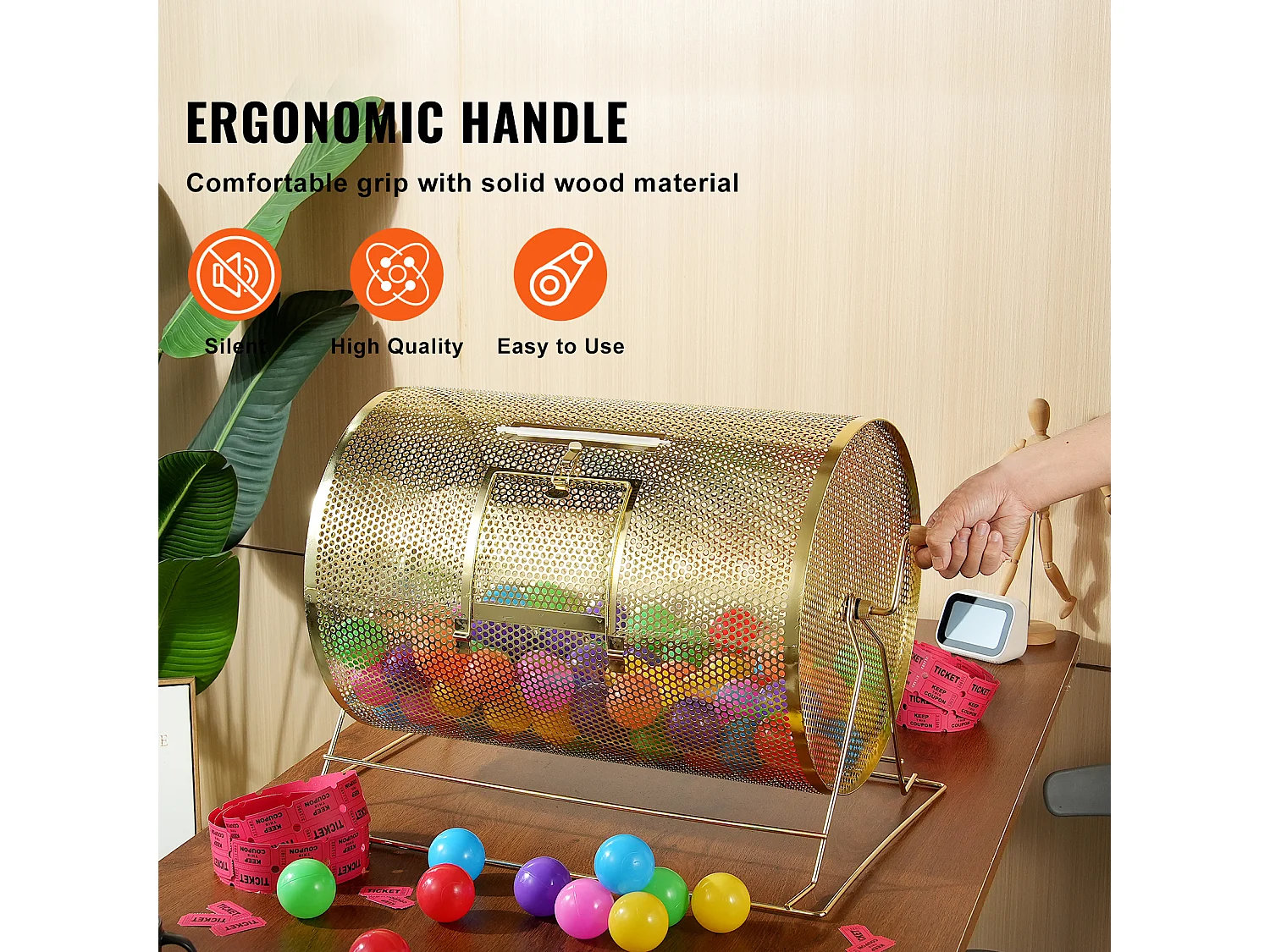 Tamburo di Tombola, SucceBuy Tamburo di Tombola in Ottone Placcato, Può Contenere 10,000 Biglietti/300 Palline da Bingo