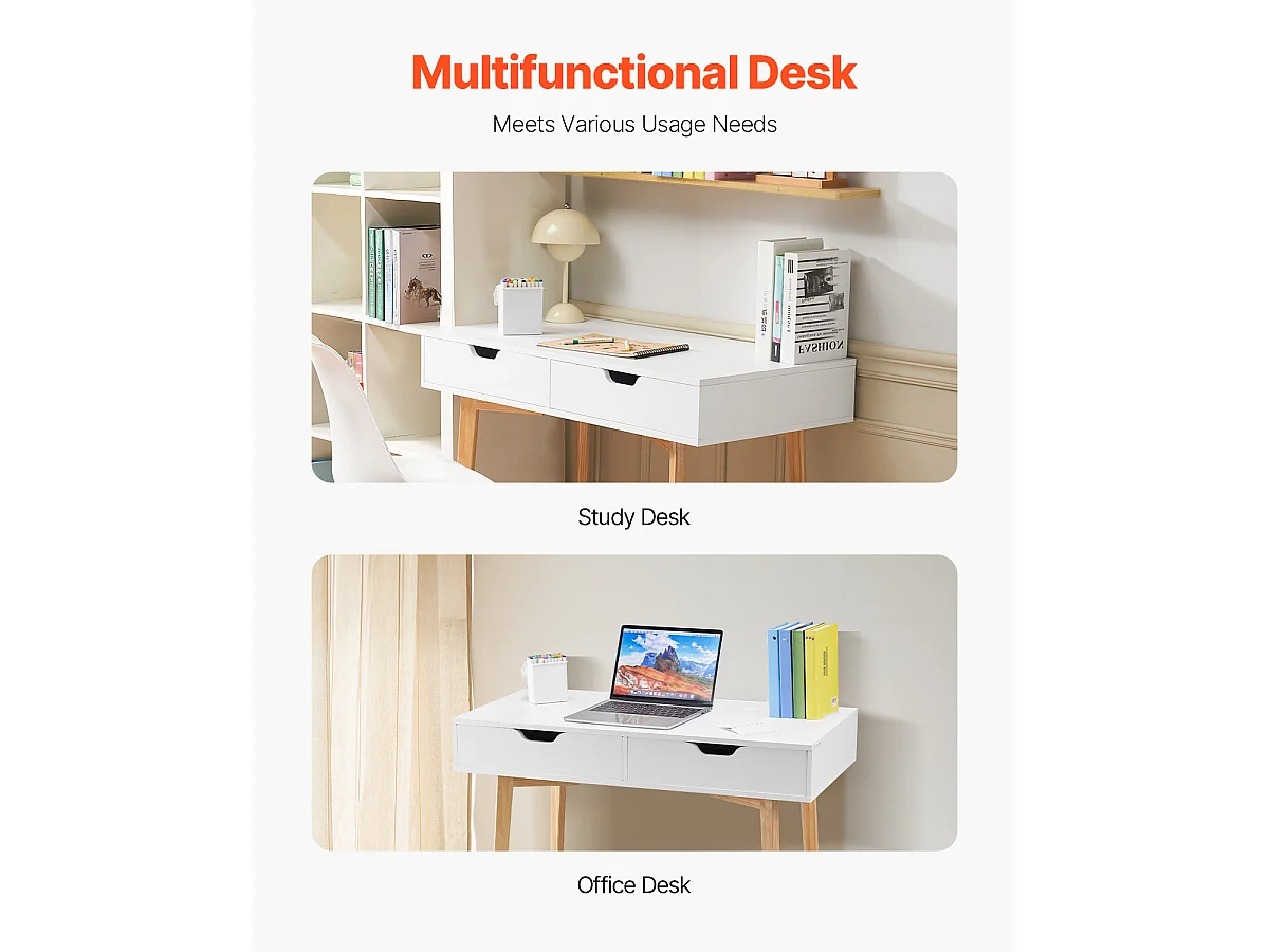 Table de Bureau Petit SucceBuy Petit Bureau Informatique avec Tiroir pour Chambre, Blanc et Bois