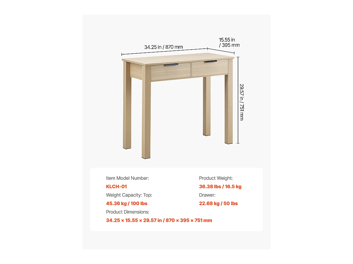Tavolo da Ufficio Piccolo SucceBuy Scrivania per Computer Piccola con Cassetti in Legno Chiaro per Camera da Letto