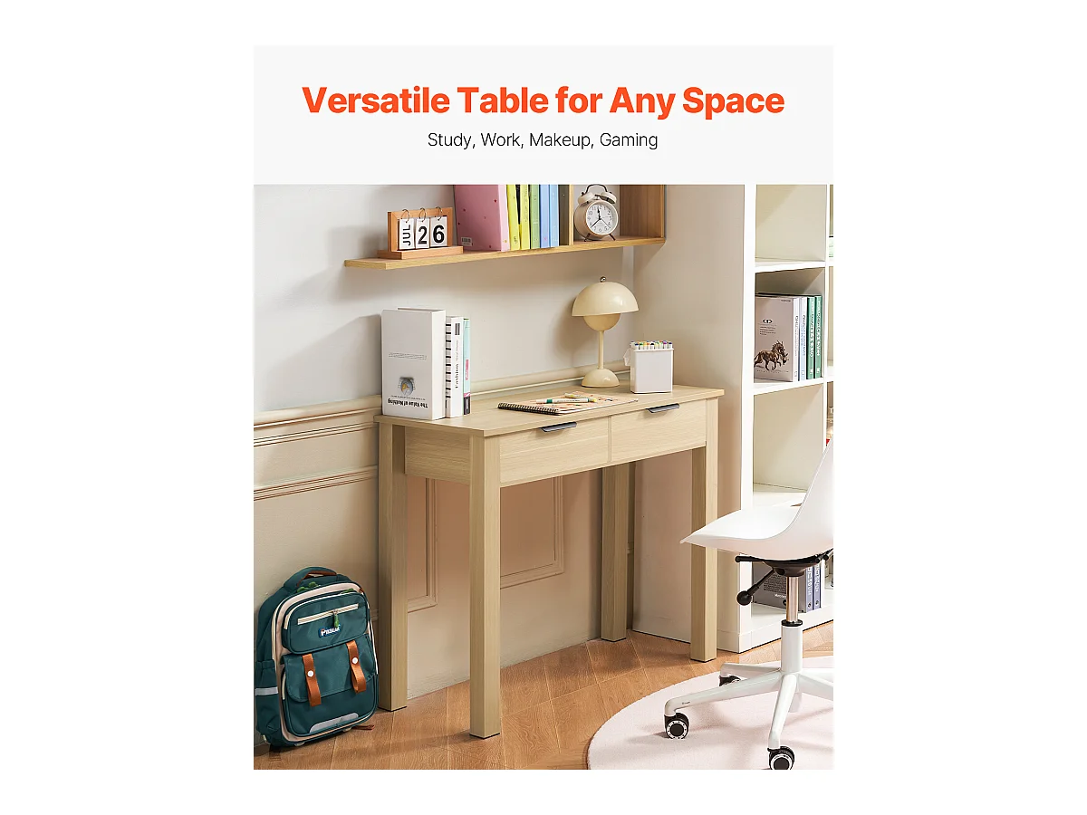 Tavolo da Ufficio Piccolo SucceBuy Scrivania per Computer Piccola con Cassetti in Legno Chiaro per Camera da Letto