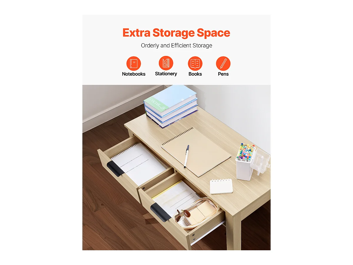 Tavolo da Ufficio Piccolo SucceBuy Scrivania per Computer Piccola con Cassetti in Legno Chiaro per Camera da Letto