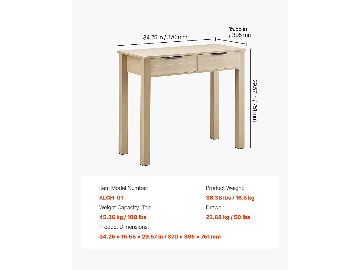 Tavolo da Ufficio Piccolo SucceBuy Scrivania per Computer Piccola con Cassetti in Legno Chiaro per Camera da Letto