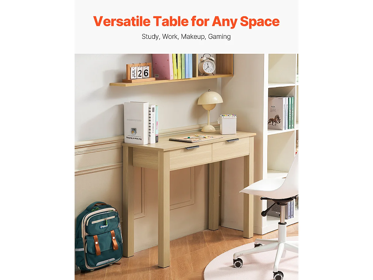 Tavolo da Ufficio Piccolo SucceBuy Scrivania per Computer Piccola con Cassetti in Legno Chiaro per Camera da Letto