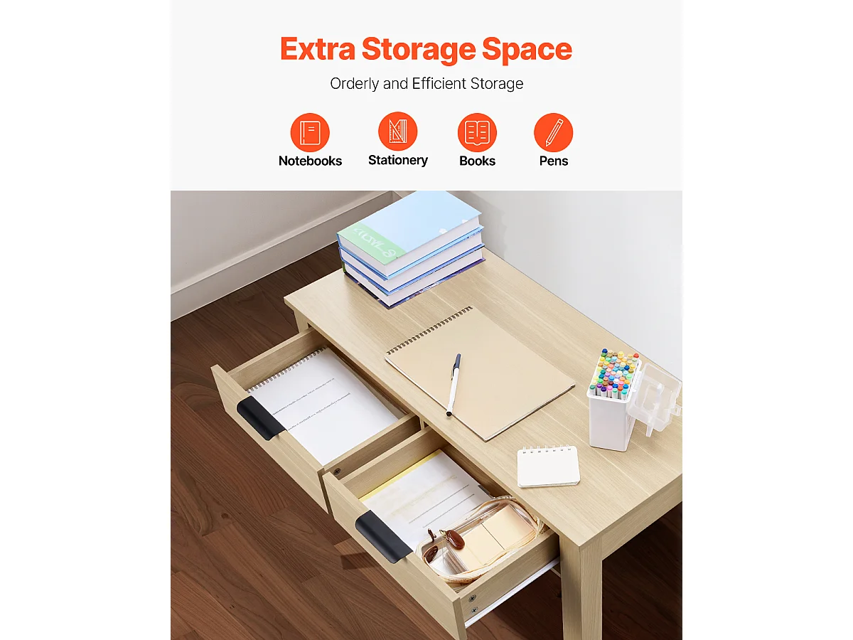 Tavolo da Ufficio Piccolo SucceBuy Scrivania per Computer Piccola con Cassetti in Legno Chiaro per Camera da Letto